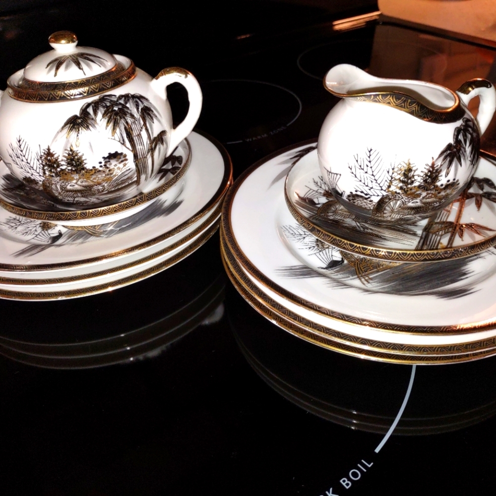 Kutani Antique China Tea, Creamer & Saucer Set